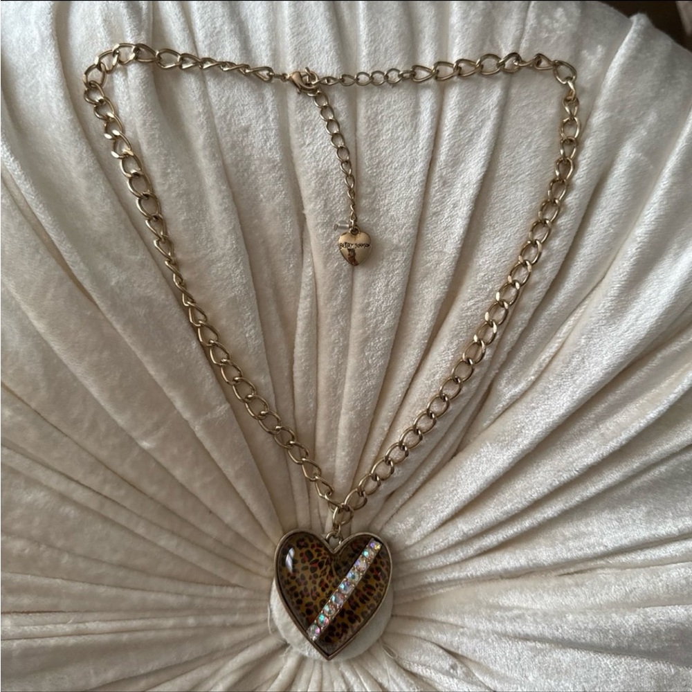Vintage Betsey Johnson leopard lucite crystal necklace